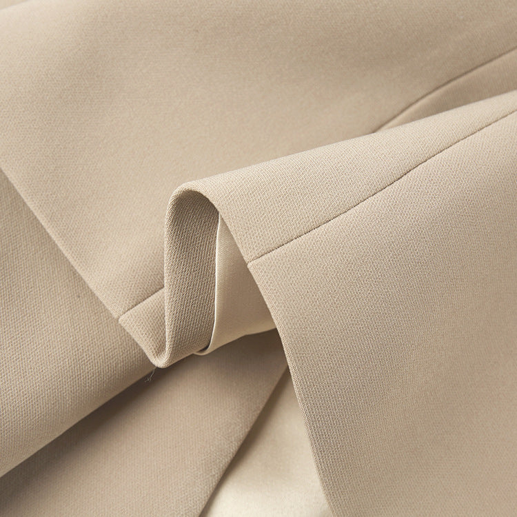 Simple Beige Draped Bust Mid-length Suit Jacket