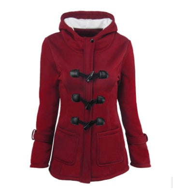 warm winter fur collar jackets women new horn button