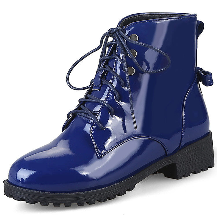 Front Lace-up Martin Lacquered Large Size Foreign Trade Women's Short Boots