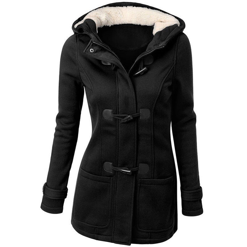warm winter fur collar jackets women new horn button