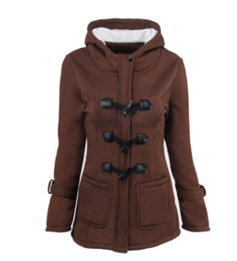 warm winter fur collar jackets women new horn button