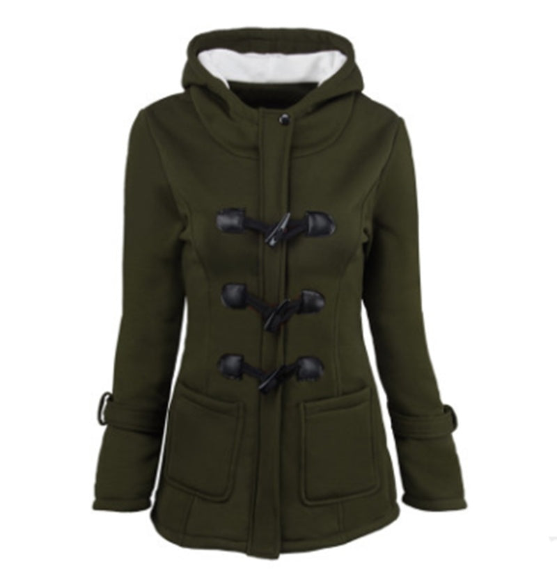 warm winter fur collar jackets women new horn button